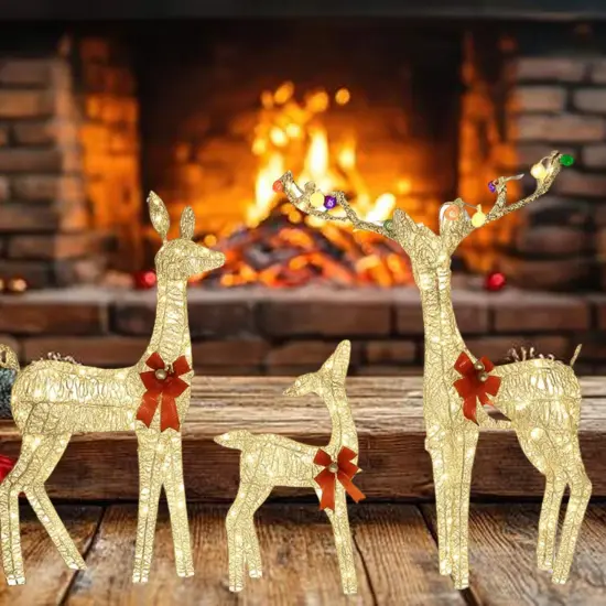 Seasonal Lighted Reindeer Family with Shimmering Iridescent Finish 52"+46"+29" {3}