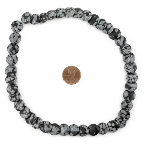 The Bead Chest Flat Round Snowflake Obsidian Beads 12mm Black Gemstone 15 Inch Strand {2}
