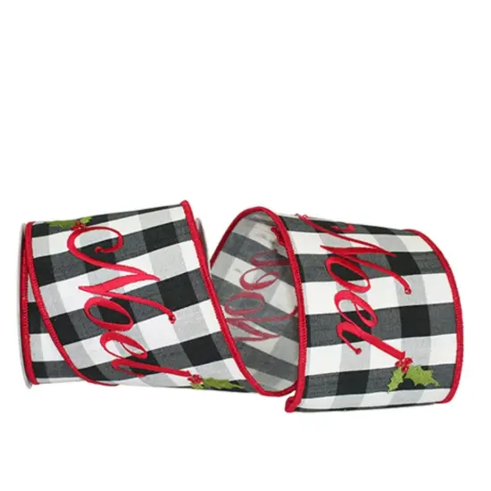 4" Noel Check Embroidery Ribbon: Black & White (5 Yards) {1}