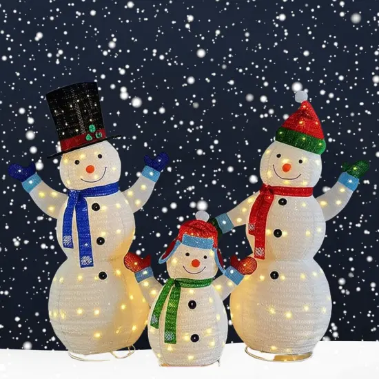 Cheerful White Plush Lantern Snowman Family Set for Holiday Decor 62" & 60" & 35"H {1}