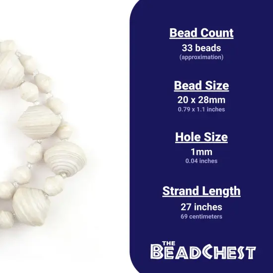 The Bead Chest Recycled Paper Bead Necklace from Uganda - Fair Trade African Woman's Jewelry - Necklace with Clasp (White) {3}