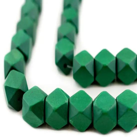 The Bead Chest Green Cornerless Cube Wood Beads: 15mm Diamond Cut Natural Organic Beads for Jewelry Making {1}