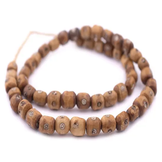 The Bead Chest Carved Eye Kenya Brown Bone Beads Small 9mm African Cylinder Large Hole 25 Inch Strand Handmade {3}