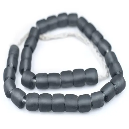 The Bead Chest Charcoal Grey Cylindrical Java Recycled Glass Beads (12mm) - Full Strand of Faceted Bottle Glass Beads | Approximately 33 Beads {3}