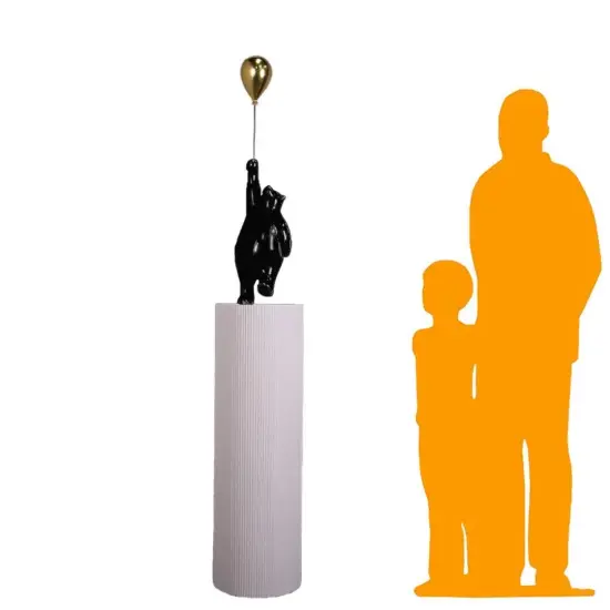 Black Bear with Balloon on Pedestal Statue {2}
