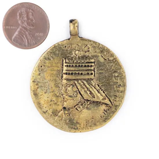The Bead Chest Brass Ethiopian Royal Emblem Pendant (40x46mm) {2}