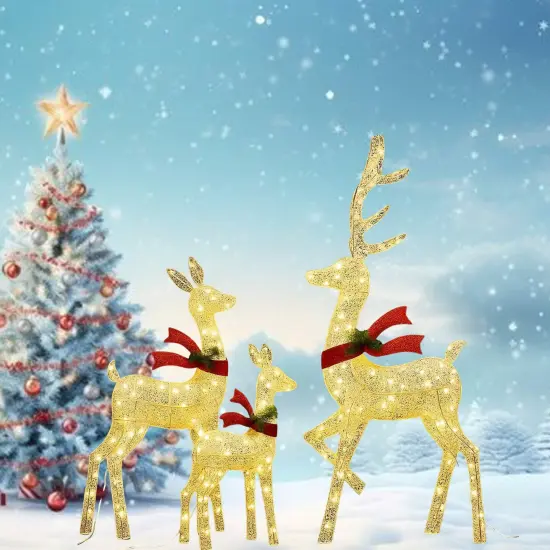 Sophisticated White Thread Lighted Deer Family Set for Holiday Decor 60"+48"+32" {1}
