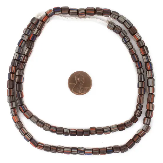 The Bead Chest Java Gooseberry Beads - Full Strand of Striped Glass Beads (Maroon Brown, 4mm) {2}