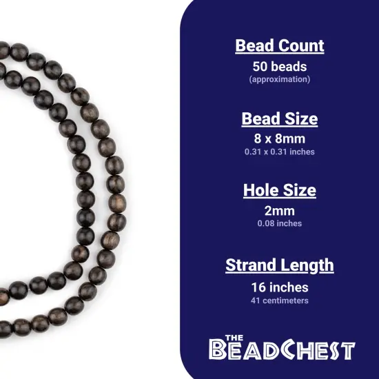 The Bead Chest Dark Round Natural Ebony Beads (8mm) {4}