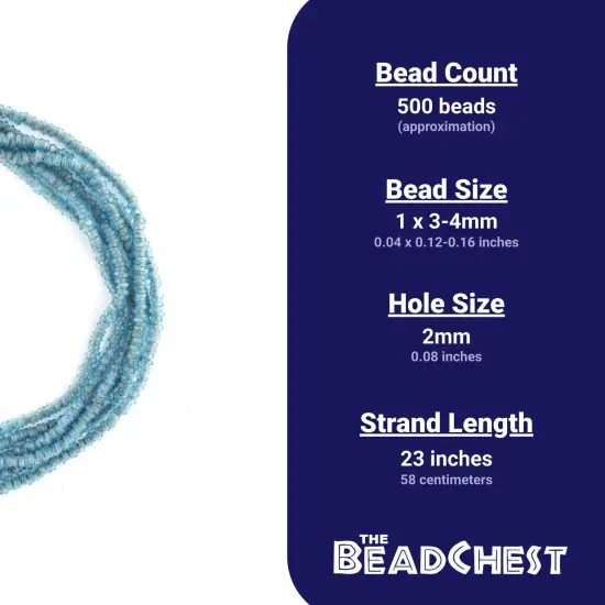 The Bead Chest Translucent Blue 4mm Glass Heishi Beads - 23" Strand of Indonesian Java Spacer Beads for Crafts & Jewelry Making {4}
