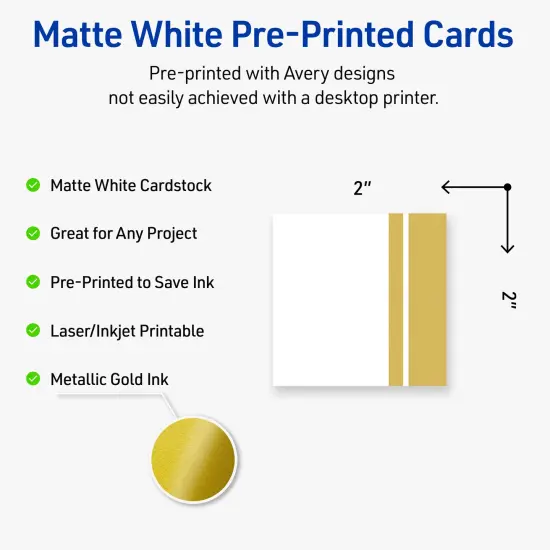 Avery Printable Square Cards, Gold Double-Dipped Edge, 2" x 2", Matte White Square Cards, Laser/Inkjet, 120ct, Great for Business Cards {2}