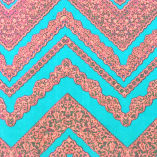 Aqua Teal-Neon Coral Lace Chevron Printed Double Brushed ITY Knit Fabric By the Yard {1}