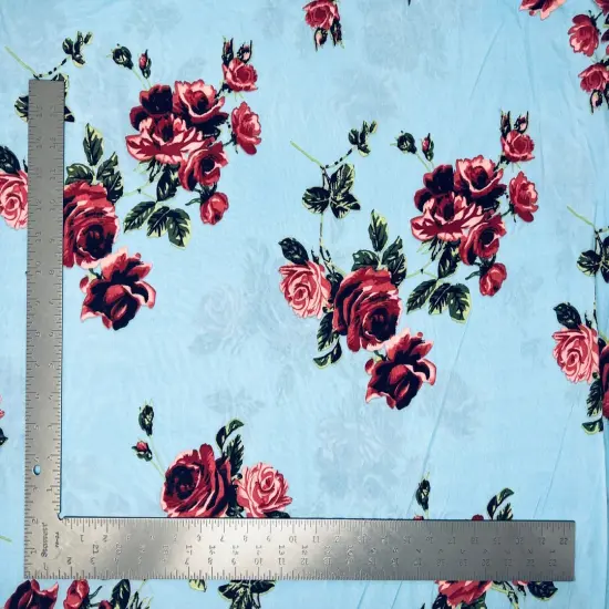 1 Yard Soft ITY Knit Floral Print Fabric For Dresses Tops Skirts Apparel Projects 58/60" Wide Royal {4}