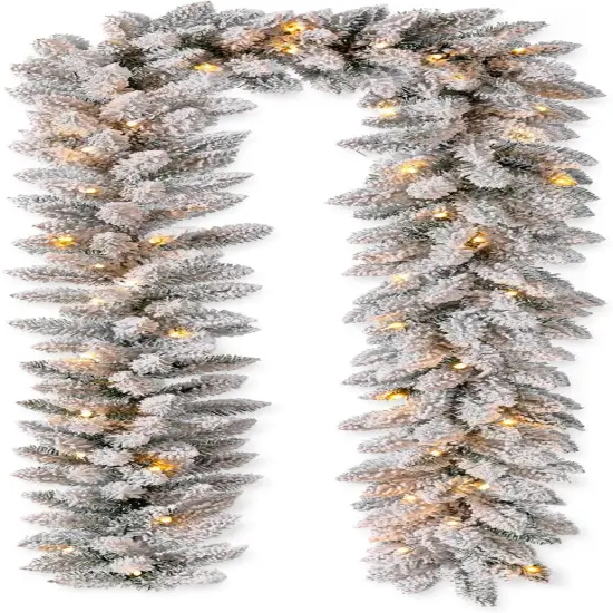 9ft Pre-Lit Snow Flocked Christmas Garland and Warm White LED Lights with Timer {5}
