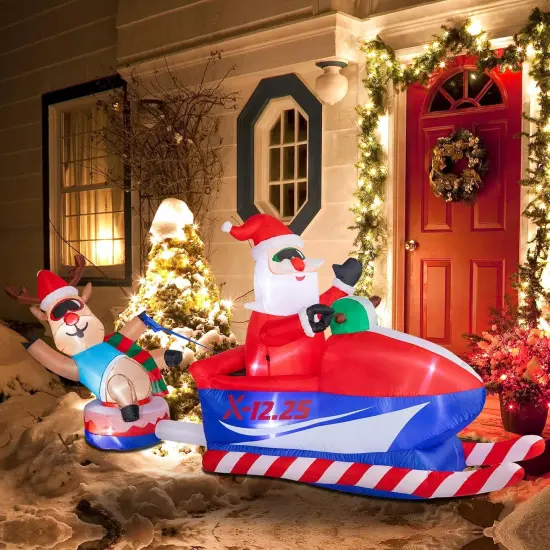 Christmas Inflatables Reindeer Sleigh - 8.5FT Christmas Blow Up Santa and Reindeer On Snowmobile with LED Lighted Yard Decorations for Indoor Outdoor Xmas Holiday Garden Lawn Decor {1}