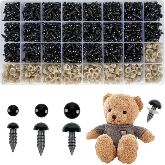 1000PCS Safety Eyes for Amigurumi, 3 Sizes (6mm, 8mm, 10mm) Black {1}