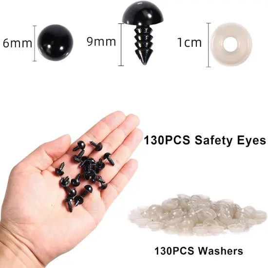 Safety Eyes 260PCS 6mm Plastic Black {2}