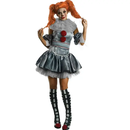 Pennywise Deluxe Female Costume Medium Size Creepy Clown Dress With Collar Boots {1}