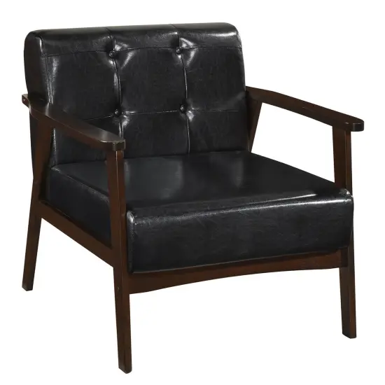 Costway Accent Chair with Armrest & Rubber Wood Frame Button Tufted Chair for Living Room Brown/Black {8}