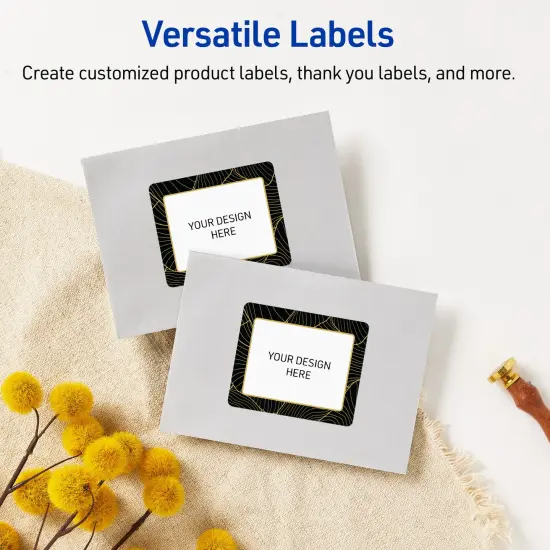 Avery Printable Rectangle Labels with Sure Feed Technology, Pre-Printed Black Border with Gold Pattern, Matte White, 4" x 3-1/3", Laser & Inkjet Compatible, 40 Total {6}