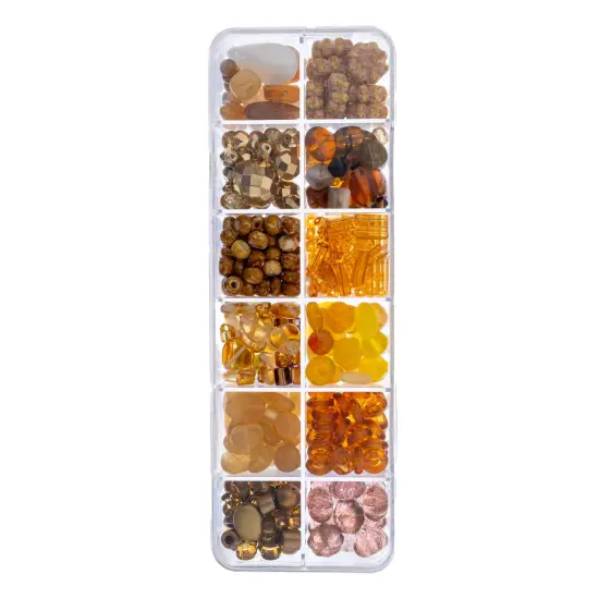 John Bead Mixed Czech Glass Beads Box, 200g Gold Gravel {2}