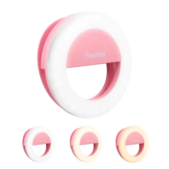 Insten Video Conference Lighting Kit For Cell Phone Laptop, LED Ring Lights Clip on, 3 Lighting Modes 4 Brightness, Pink {4}