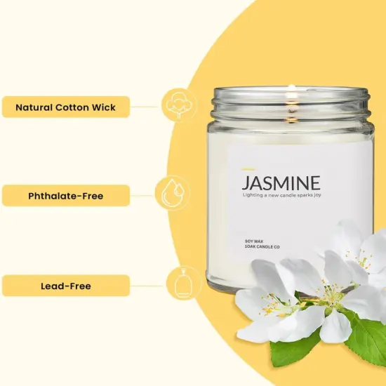 Jasmine Candle - Soy Wax Scented Candles (Jasmine) - Soy Candles for Home Scented - Long Burning Premium - Hand-Poured (7oz.) {2}