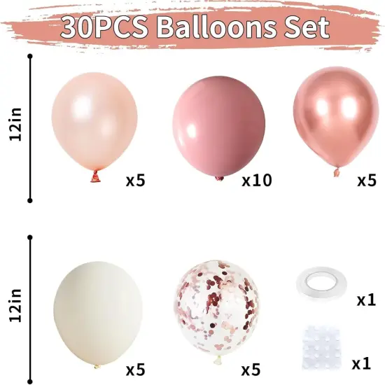 Dusty Pink Boho Blush Balloons, Metallic Rose Gold Retro Pink Ivory White Balloons, Nude Cream White Balloon and Confetti Balloons for Bridal Baby Shower Girls Birthday Wedding Decor Supply {2}