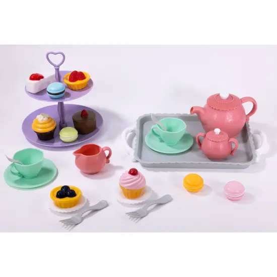 NurtureNature: Imaginative Minds - Afternoon Tea Set - 25pc, Toy Food, Pink Pot, Desserts Tray & Accessories, Pretend Play, Eco-Friendly, Kids Ages 3+ {3}