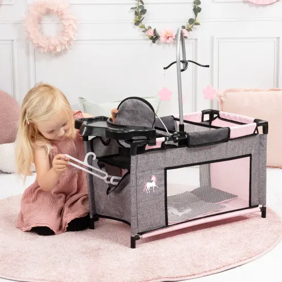 Bayer: Multi-Bed - Grey, Pink, Fairy - Playpen Accessory for Dolls Up to 18", Built-in Highchair & Mobile, Pillow & Blanket, Kids Age 3+ {6}
