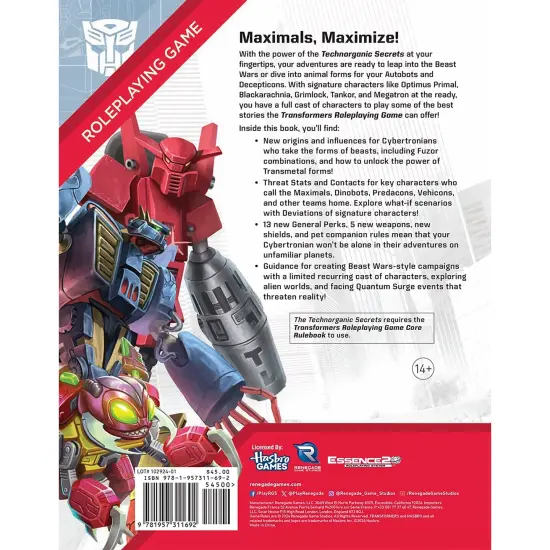 Renegade Games: Transformers Roleplaying Game: Technorganic Secrets Sourcebook - Expansion Hardcover RPG Book, Fan Favorite Characters, Ages 14+ {3}