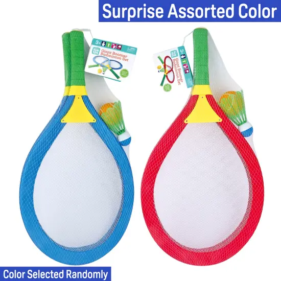 Nothing But Fun Toys: Giant Boomer Badminton Game Set - Surprise Assorted Color -Red OR Blue- 2 Large Racket, Ball & Birdie, Outdoor Play, Family-Kids {3}