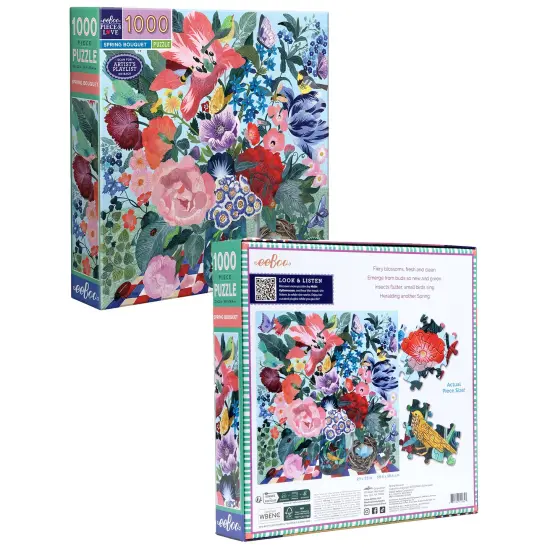 eeBoo Piece & Love: Spring Bouquet - 1000 Piece Puzzle - Adult Square Jigsaw, 23x23", Includes Image Reference Insert, Glossy High-Quality Pieces {7}