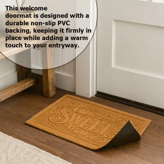 Gardenised Heavy Duty Coco Coir Doormat Non Slip PVC Baking Embossed Welcome Design Natural Coconut Fiber Floor Mat for Front Door Porch Patio Entryway Garage Mudroom & Outdoor Use 18x30" Sweet Home {6}