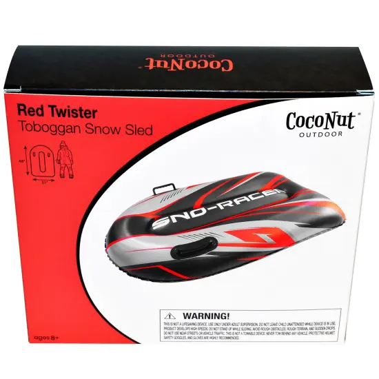 CocoNut Outdoor: Red Twister Toboggan Snow Sled - 48x31" Blue-Black-White - Winter Inflatable, Cold Resistant PVC, 200lb Cap, Kids-Teens-Adults 8+ {6}