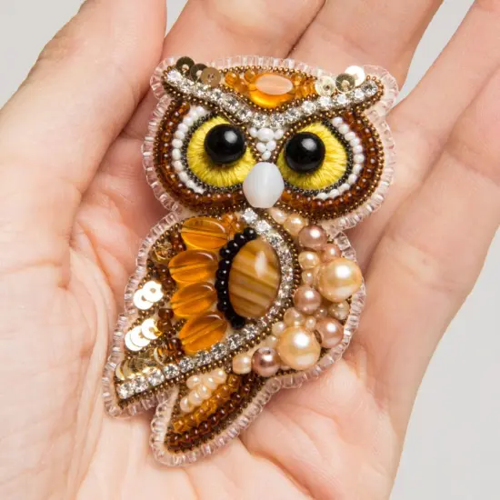 Beadwork kit for creating brooch Crystal Art Owl BP-346C {2}