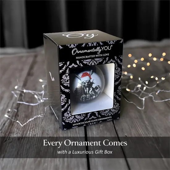 Krampus Christmas Spooky Portrait Glass Ornament, Black Horror Halloween Tree Decoration {2}
