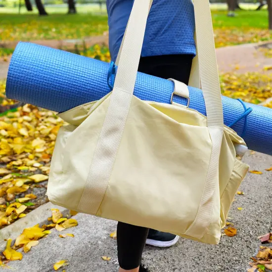 Wrapables Sporty Yoga Tote Bag, Gym, Work, Overnight and Travel Bag, Cream {5}