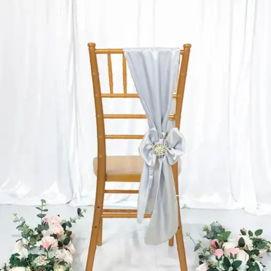 10 Pieces Satin Chair Sashes 8 by 108 inches Platinum or Light Silver {3}