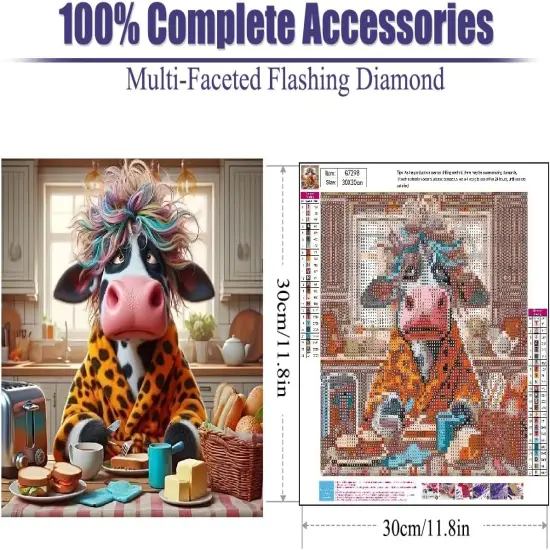 5D Cow Diamond Painting Kits for Adults, DIY Funny Cow Diamond Art Kits for Adults Beginners, Full Round Dots Gem Art and Crafts Kits for Home Wall Decor (30 * 30cm) {2}