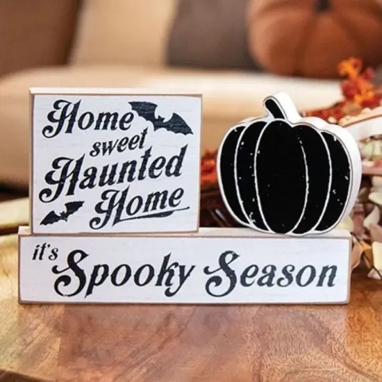 3/Set Halloween Wooden Block Decor Set Spooky Season Home Pumpkin Signs {2}
