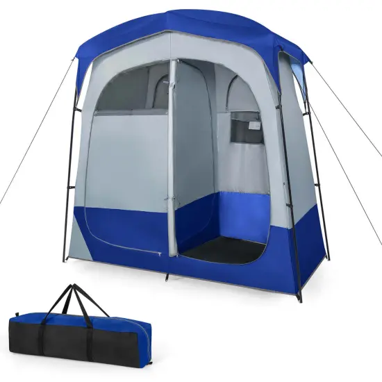 Goplus 2 Room Shower Tent Oversize Privacy Shelter Portable Dressing Toilet Outdoor Gray/Blue/Brown {7}