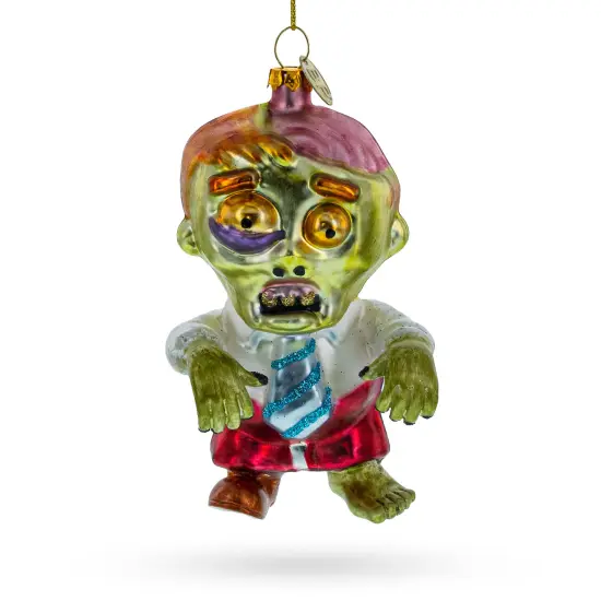 Walking Zombie Glass Christmas Ornament {1}