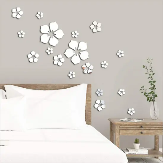 18pcs Acrylic Mirror Wall Sticker Decal for Home Living Room Bedroom Decor 3D Flower DIY Wall Decoration Silver {4}