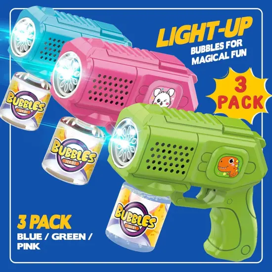 Bubble Guns with Bubble Solution- 3 Pack, Bubbles Gun, Blaster, Blower, Maker, Machine for Boys Girls {3}