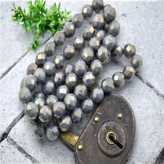 *20* 8mm Gold Lustered Opaque Persian Turquoise Fire Polished Round Beads {3}