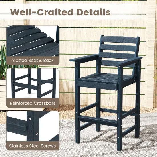 Set of 2 Patio HDPE Adirondack Bar Chairs with Wide Armrests and Inclined Backrest Perfect for Outdoor Use Navy {6}