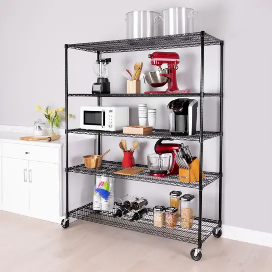Seville Classics UltraDurable 5-Tier NSF Steel Shelving, 60" W x 24" D x 76" H Black {10}
