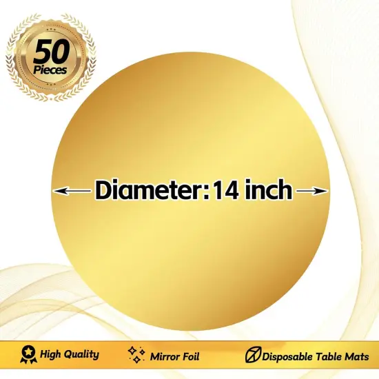 50 Pieces Gold Paper Placemats Round Disposable Glitter Table Mats Mirror Foil Decorative Place Mats for Wedding Holiday Party Christmas Dining Table Decor {2}