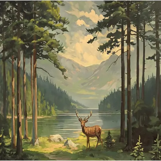 Paint by Numbers for Adults Beginner, Elk in Forest Acrylic Easy Paint by Numbers Kits Natural Landscape Craft Kits for Adults Suitable for Home Wall Decoration Flameless {1}